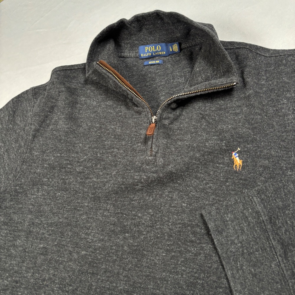 Polo Ralph Lauren Quarter Zip Pullover Mens Large Gray Estate Rib Sweater 603